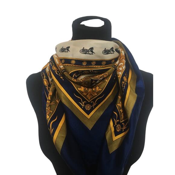 Detailed Vintage Scarf Medieval Design- Gold, Blue, Green, White - Picture 4 of 7